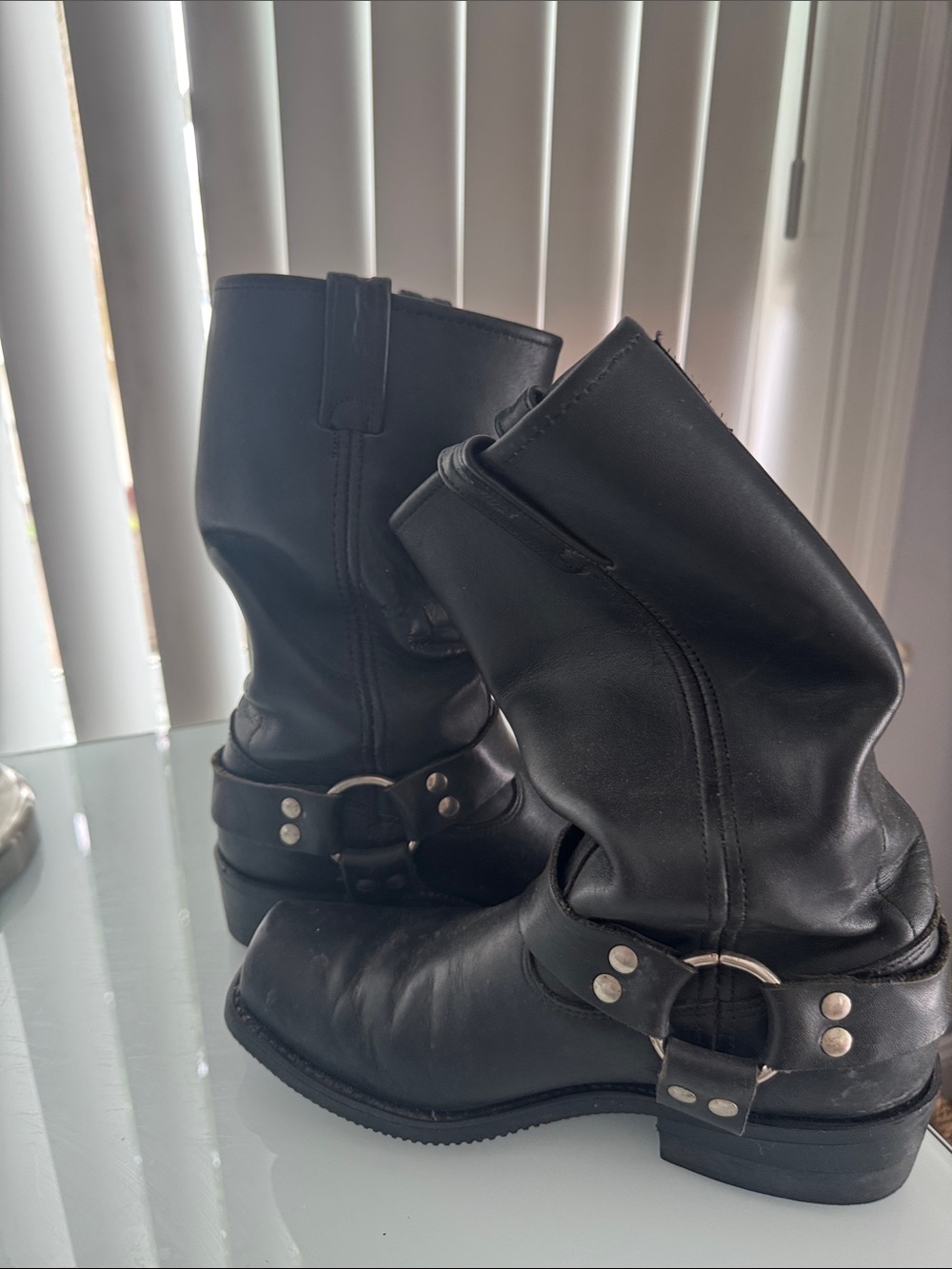 Vintage 90s Harley Davidson Black Leather Harness Boots with Silver Hardware